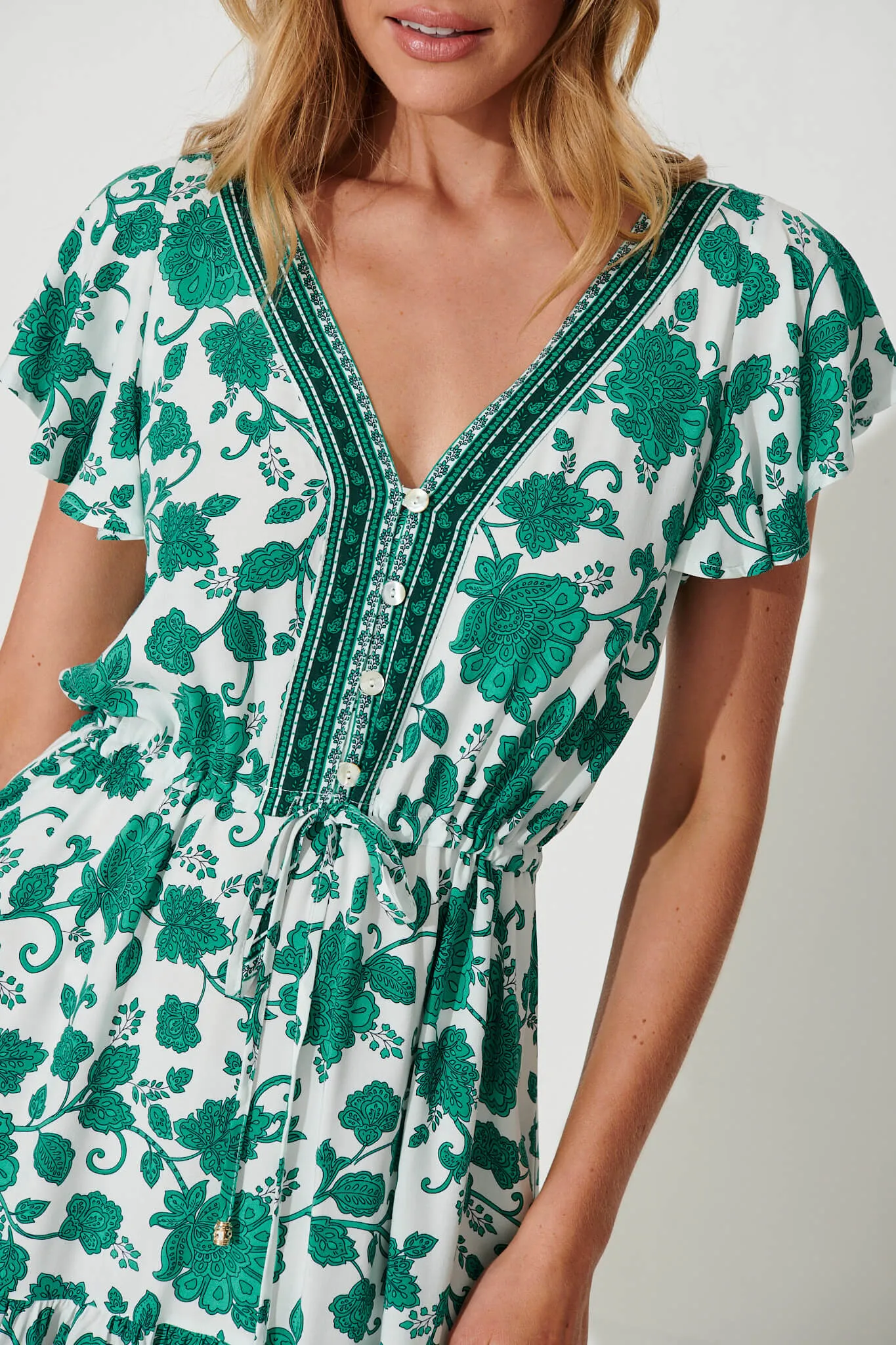 Alive Dress In Emerald Green Floral Border Print