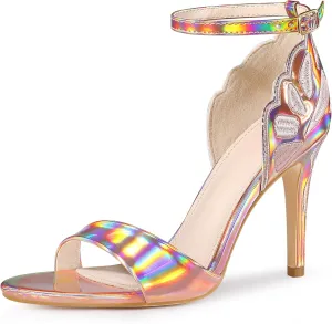 Allegra K Women's Butterfly Heels Metallic Stiletto Heel Sandals