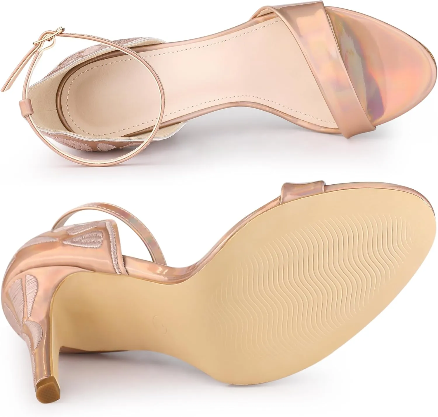 Allegra K Women's Butterfly Heels Metallic Stiletto Heel Sandals