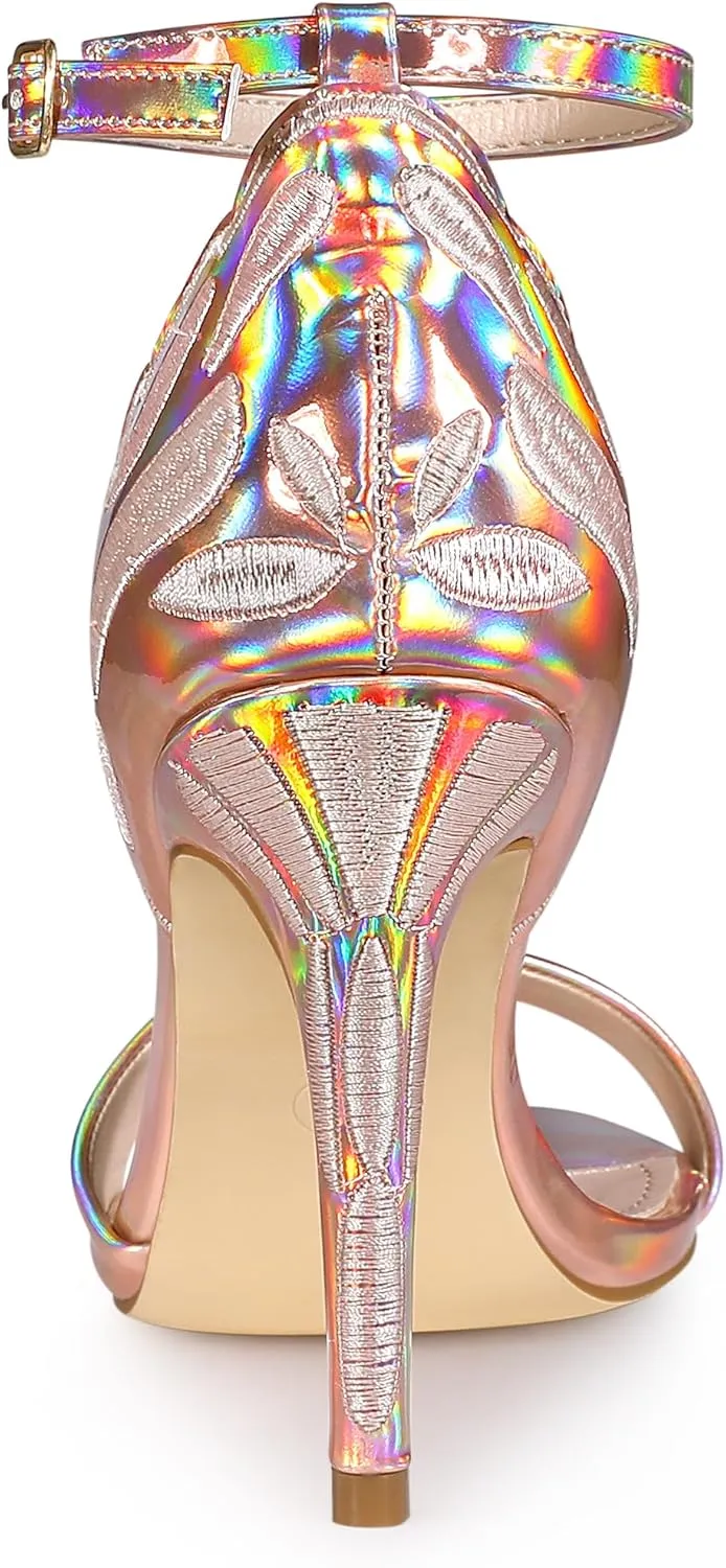 Allegra K Women's Butterfly Heels Metallic Stiletto Heel Sandals