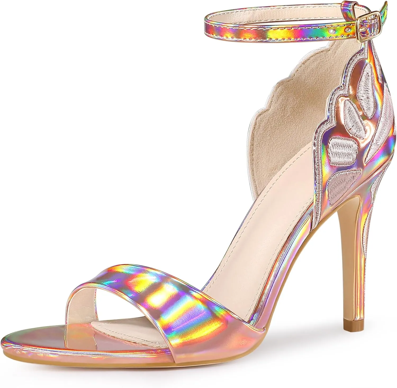 Allegra K Women's Butterfly Heels Metallic Stiletto Heel Sandals