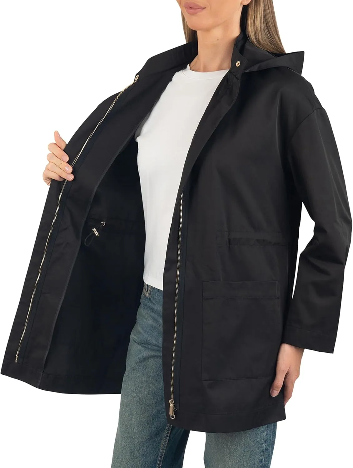 Alpine Swiss Lorie Womens Rain Jacket Removable Hood Long Rain Coat Trench Coat Windbreaker
