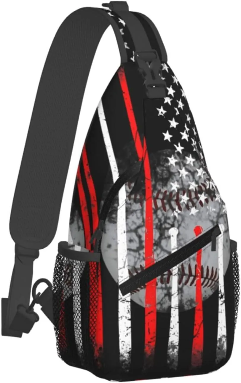 American Flag Baseball Chest Bags Crossbody Sling Bag Shoulder Bag Travel Hiking Daypack For Men Women