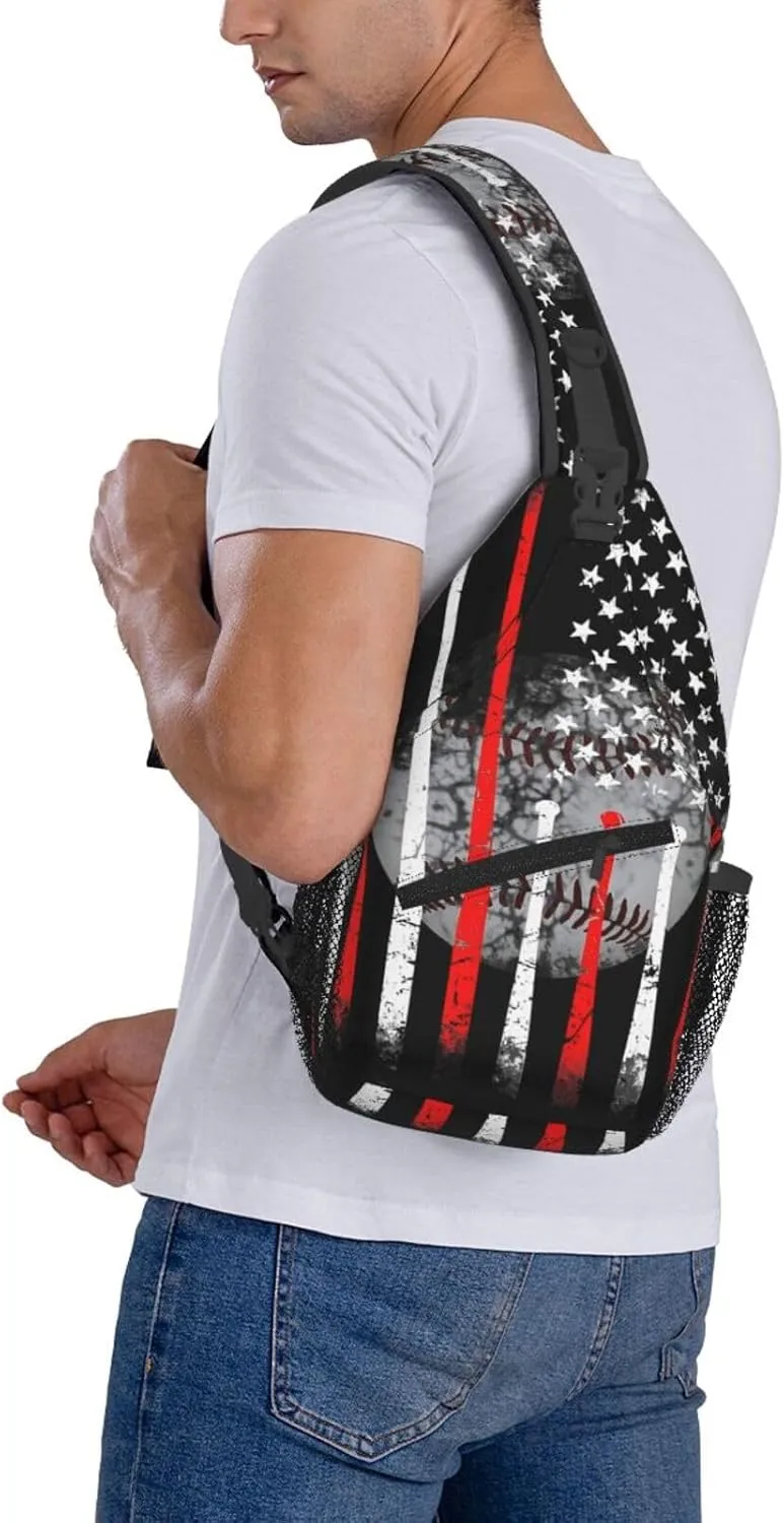 American Flag Baseball Chest Bags Crossbody Sling Bag Shoulder Bag Travel Hiking Daypack For Men Women