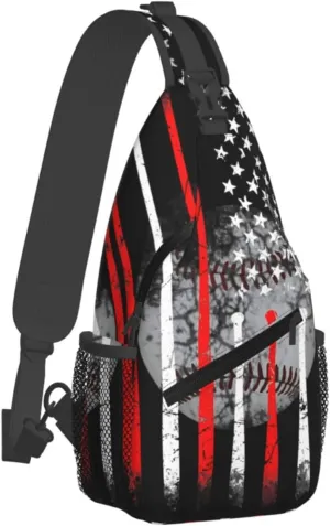 American Flag Baseball Chest Bags Crossbody Sling Bag Shoulder Bag Travel Hiking Daypack For Men Women