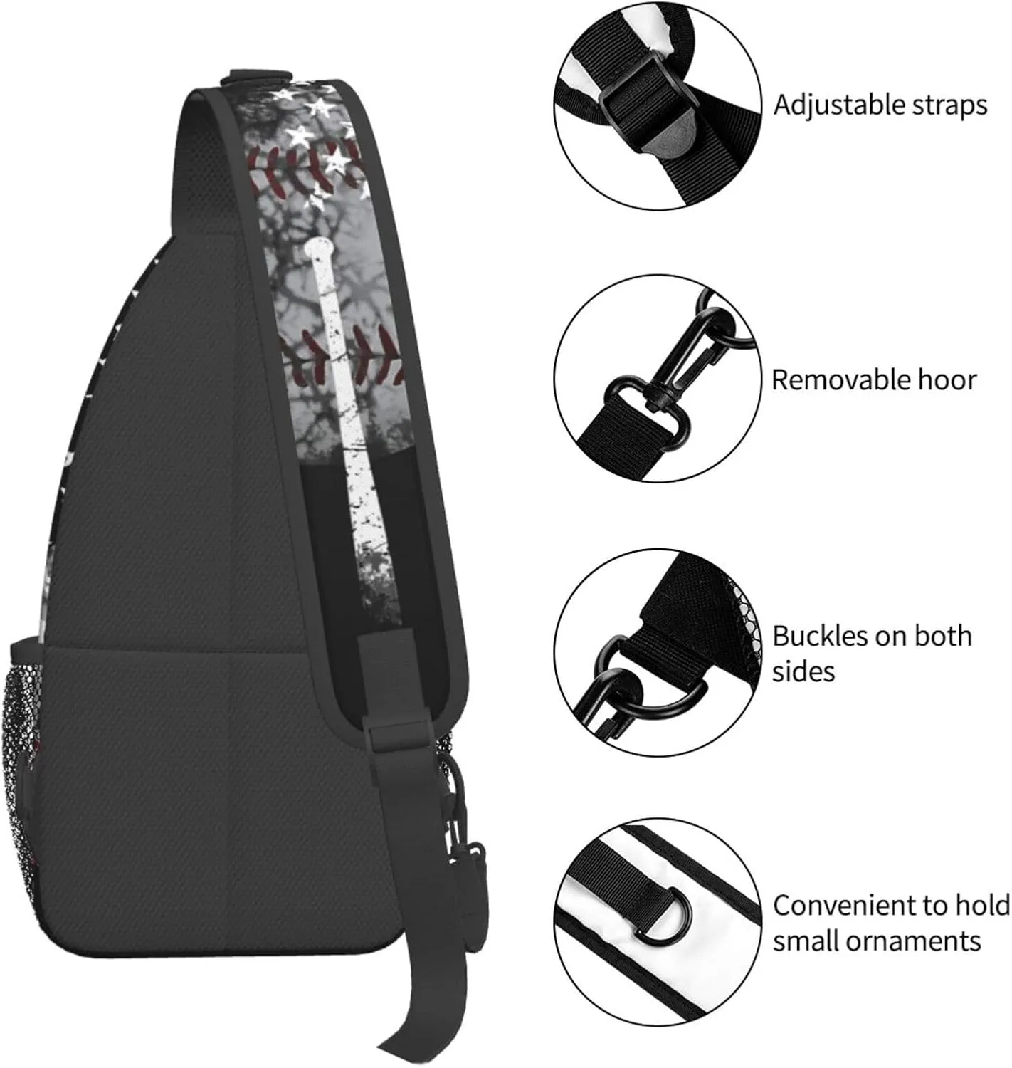 American Flag Baseball Chest Bags Crossbody Sling Bag Shoulder Bag Travel Hiking Daypack For Men Women