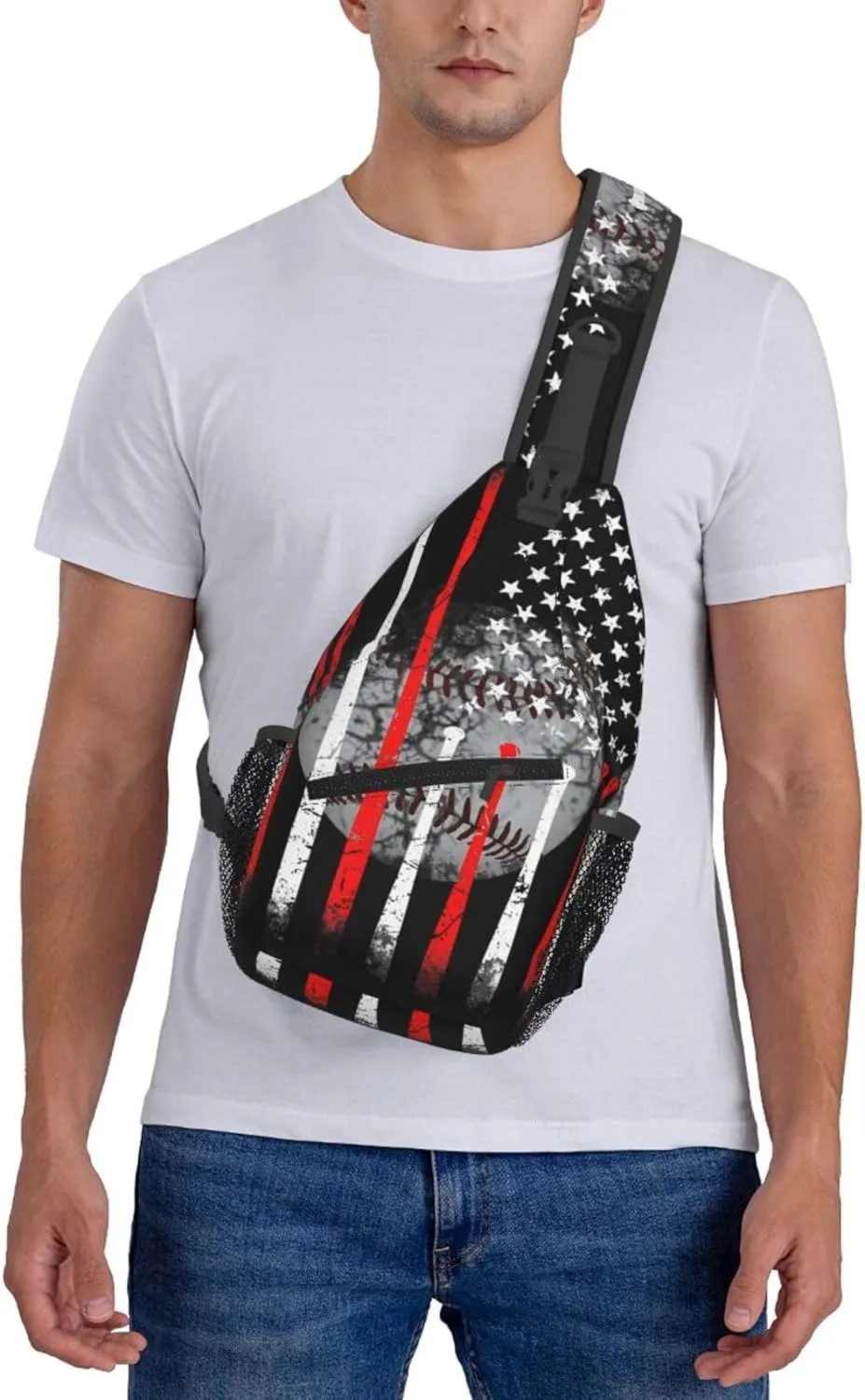American Flag Baseball Chest Bags Crossbody Sling Bag Shoulder Bag Travel Hiking Daypack For Men Women