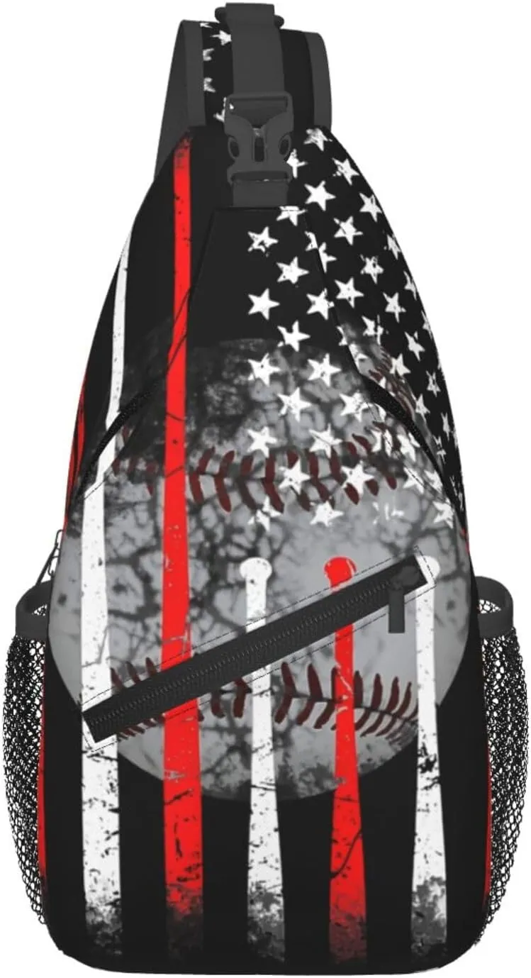 American Flag Baseball Chest Bags Crossbody Sling Bag Shoulder Bag Travel Hiking Daypack For Men Women