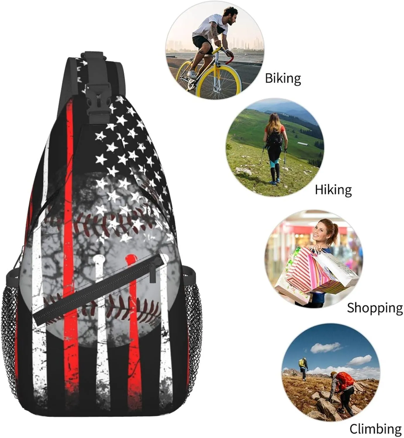 American Flag Baseball Chest Bags Crossbody Sling Bag Shoulder Bag Travel Hiking Daypack For Men Women
