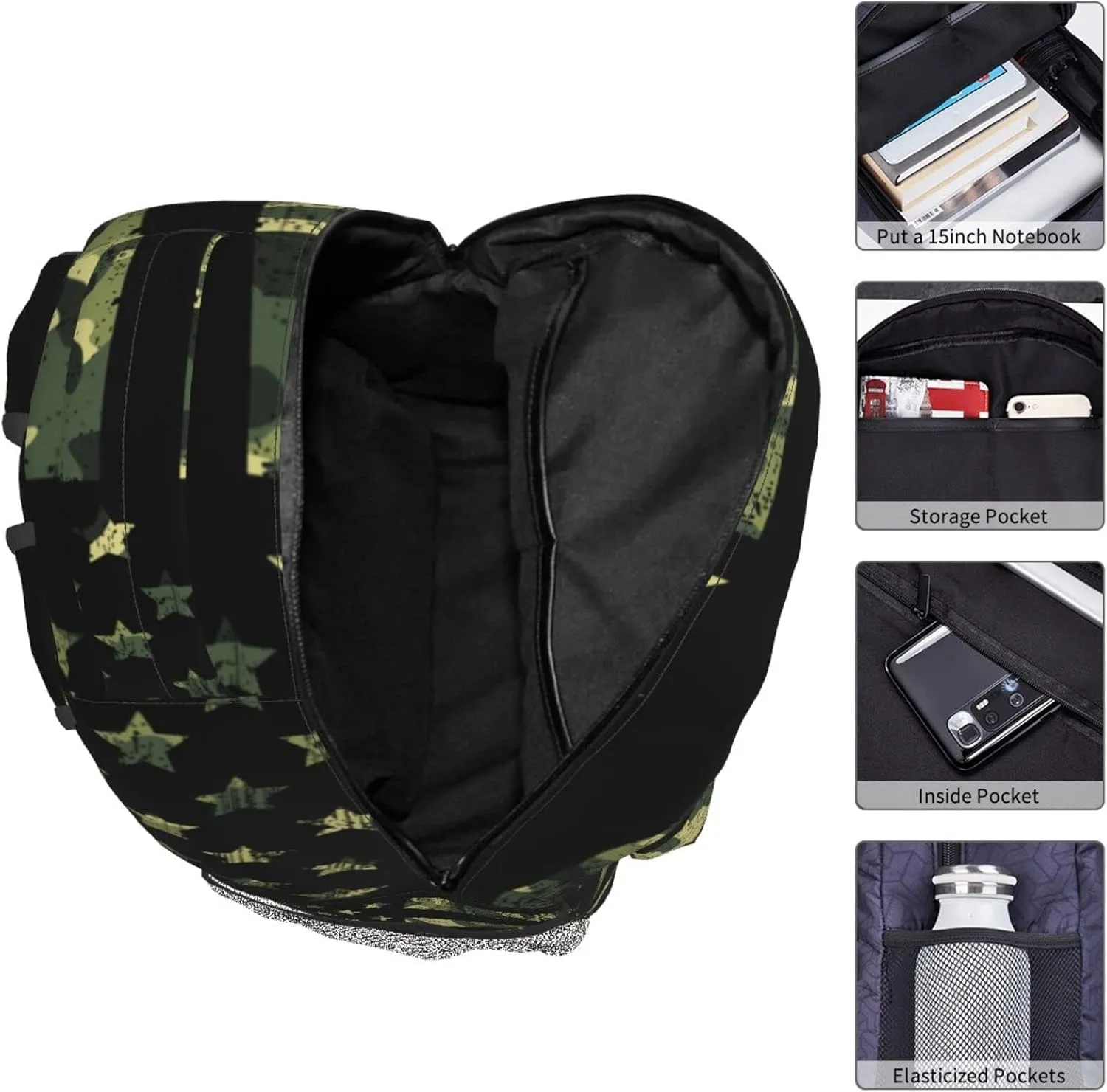 American Flag With Camouflage Backpack For College School Large Laptop Bag Shoulder Bags Student Bookbag 17 Inch