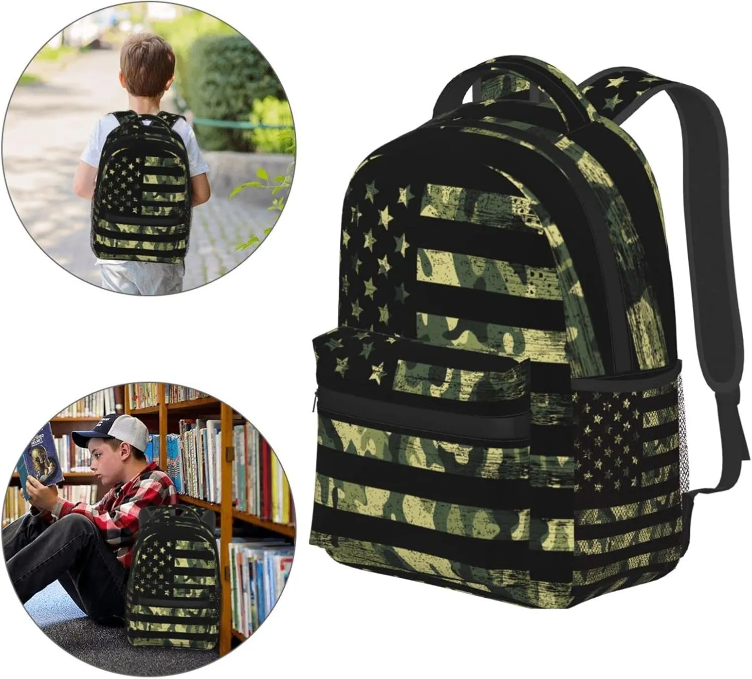American Flag With Camouflage Backpack For College School Large Laptop Bag Shoulder Bags Student Bookbag 17 Inch