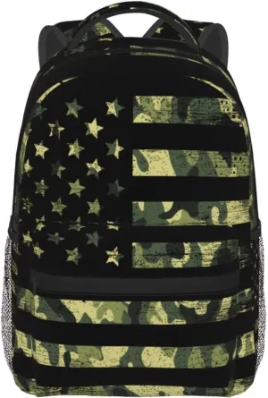 American Flag With Camouflage Backpack For College School Large Laptop Bag Shoulder Bags Student Bookbag 17 Inch