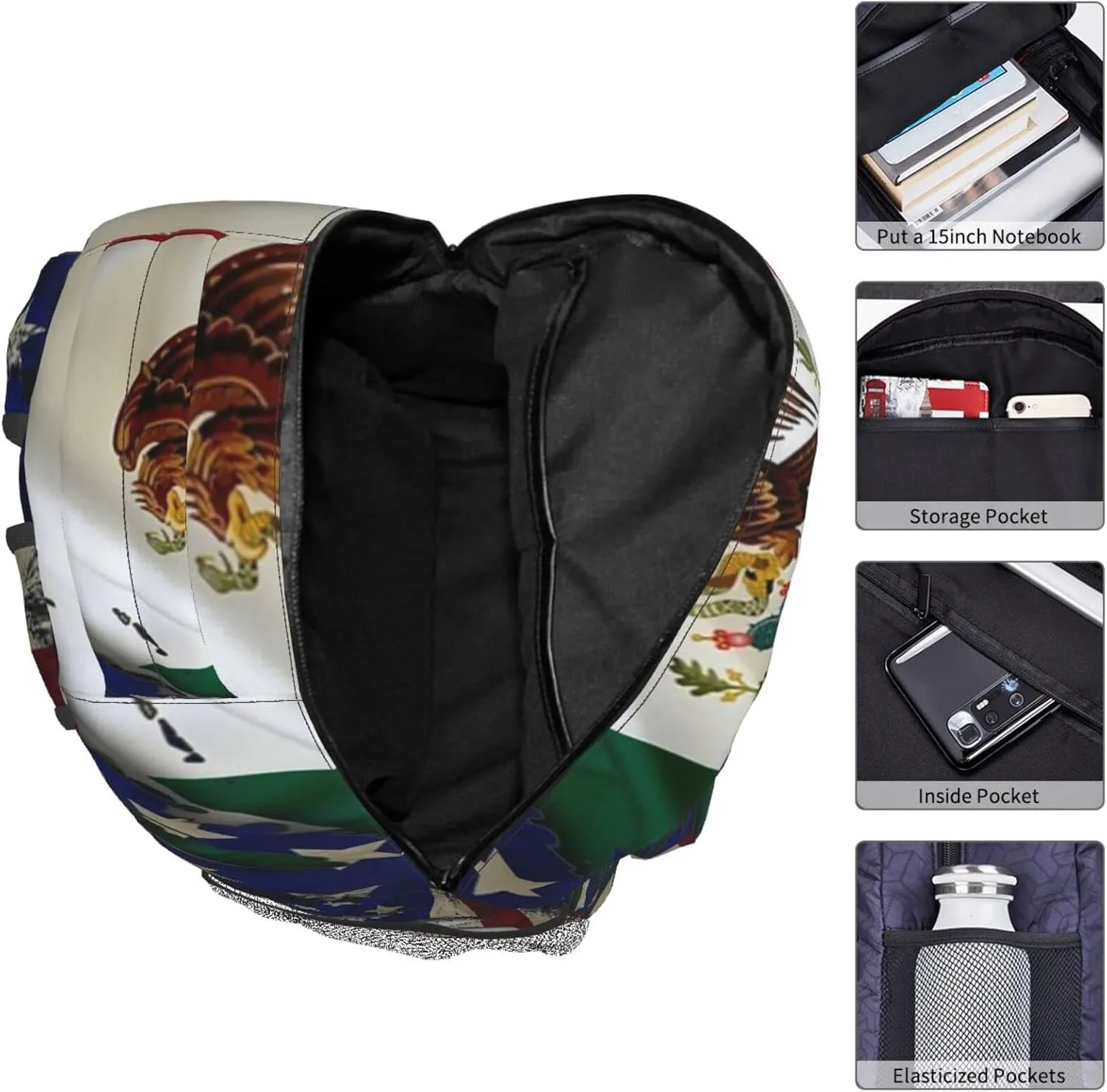 American Flag With Mexican Flag Backpack For College School Large Laptop Bag Shoulder Bags Student Bookbag 17 Inch