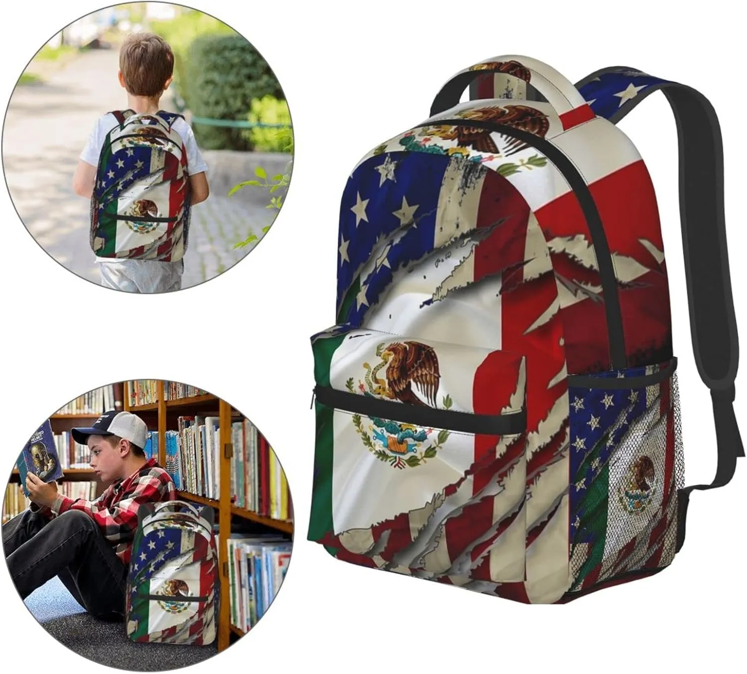 American Flag With Mexican Flag Backpack For College School Large Laptop Bag Shoulder Bags Student Bookbag 17 Inch