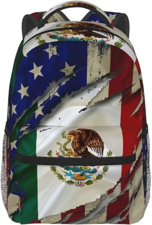 American Flag With Mexican Flag Backpack For College School Large Laptop Bag Shoulder Bags Student Bookbag 17 Inch