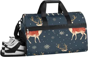 Animal Elk Winter Sport Gym Bag for Women Men with Shoes Compartment & Wet Pocket, Travel Duffel Bag Sport Gym Tote Bags Swimming Yoga Ballet Weekend Overnight Bag Carry on Bag for Airplane