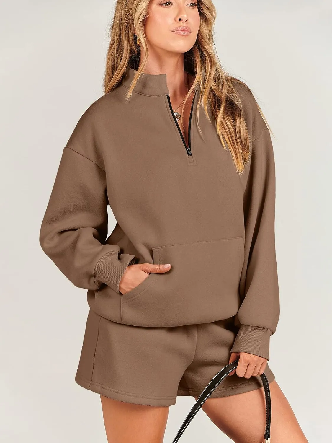ANRABESS Women 2 Piece Outfits Sweatshirt Shorts Sets 2025 Oversized Casual Lounge Sweat Set Sweatsuit Workout Tracksuit