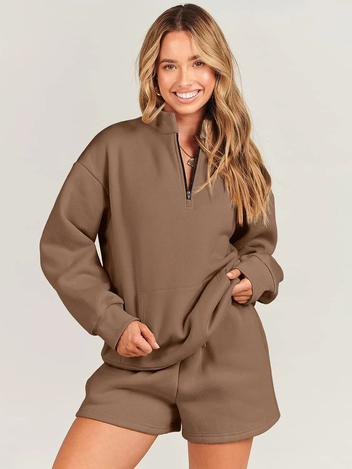 ANRABESS Women 2 Piece Outfits Sweatshirt Shorts Sets 2025 Oversized Casual Lounge Sweat Set Sweatsuit Workout Tracksuit