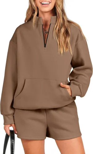 ANRABESS Women 2 Piece Outfits Sweatshirt Shorts Sets 2025 Oversized Casual Lounge Sweat Set Sweatsuit Workout Tracksuit
