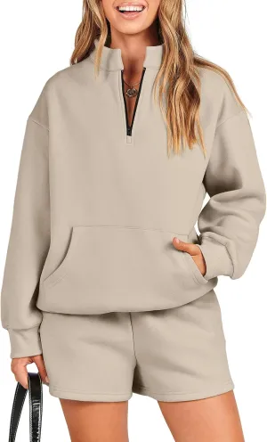 ANRABESS Women 2 Piece Outfits Sweatshirt Shorts Sets 2025 Oversized Casual Lounge Sweat Set Sweatsuit Workout Tracksuit
