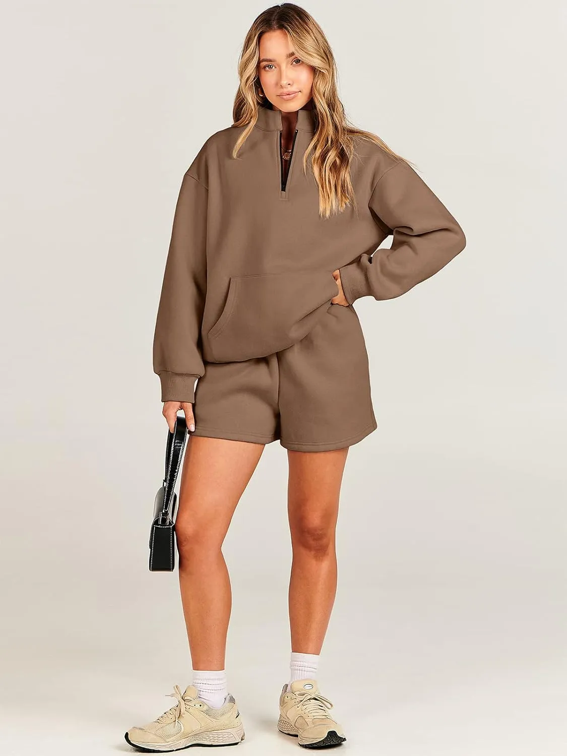 ANRABESS Women 2 Piece Outfits Sweatshirt Shorts Sets 2025 Oversized Casual Lounge Sweat Set Sweatsuit Workout Tracksuit