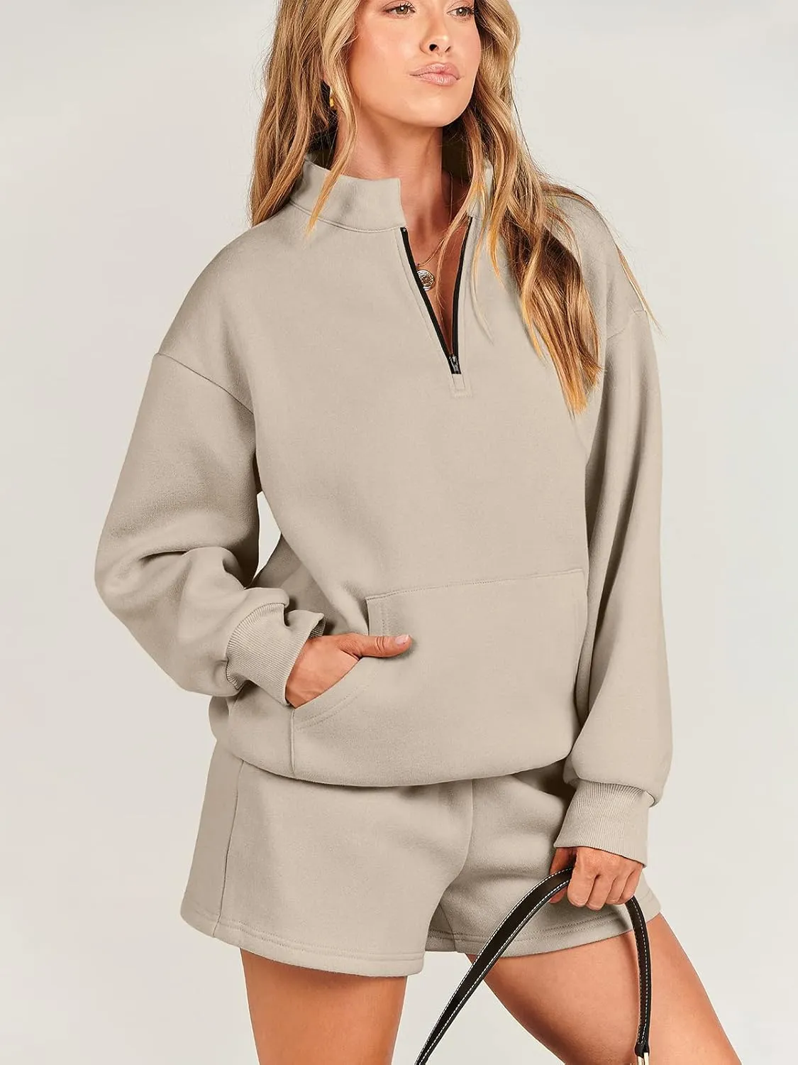 ANRABESS Women 2 Piece Outfits Sweatshirt Shorts Sets 2025 Oversized Casual Lounge Sweat Set Sweatsuit Workout Tracksuit