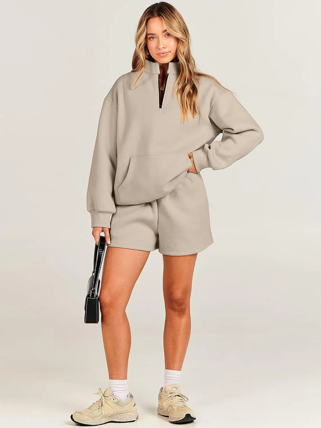 ANRABESS Women 2 Piece Outfits Sweatshirt Shorts Sets 2025 Oversized Casual Lounge Sweat Set Sweatsuit Workout Tracksuit