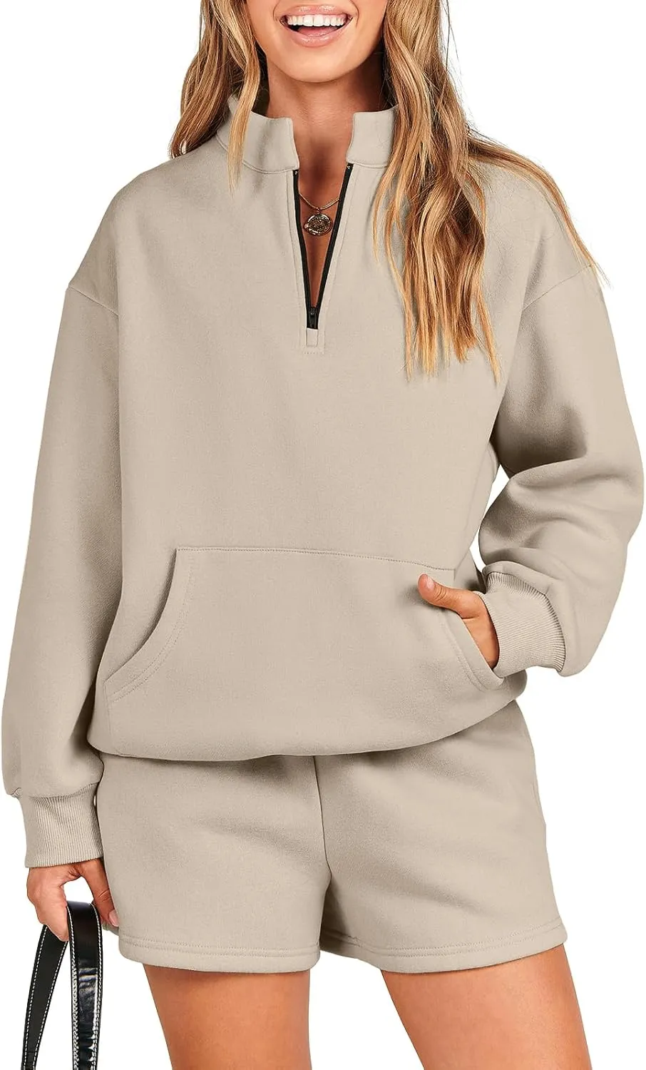 ANRABESS Women 2 Piece Outfits Sweatshirt Shorts Sets 2025 Oversized Casual Lounge Sweat Set Sweatsuit Workout Tracksuit