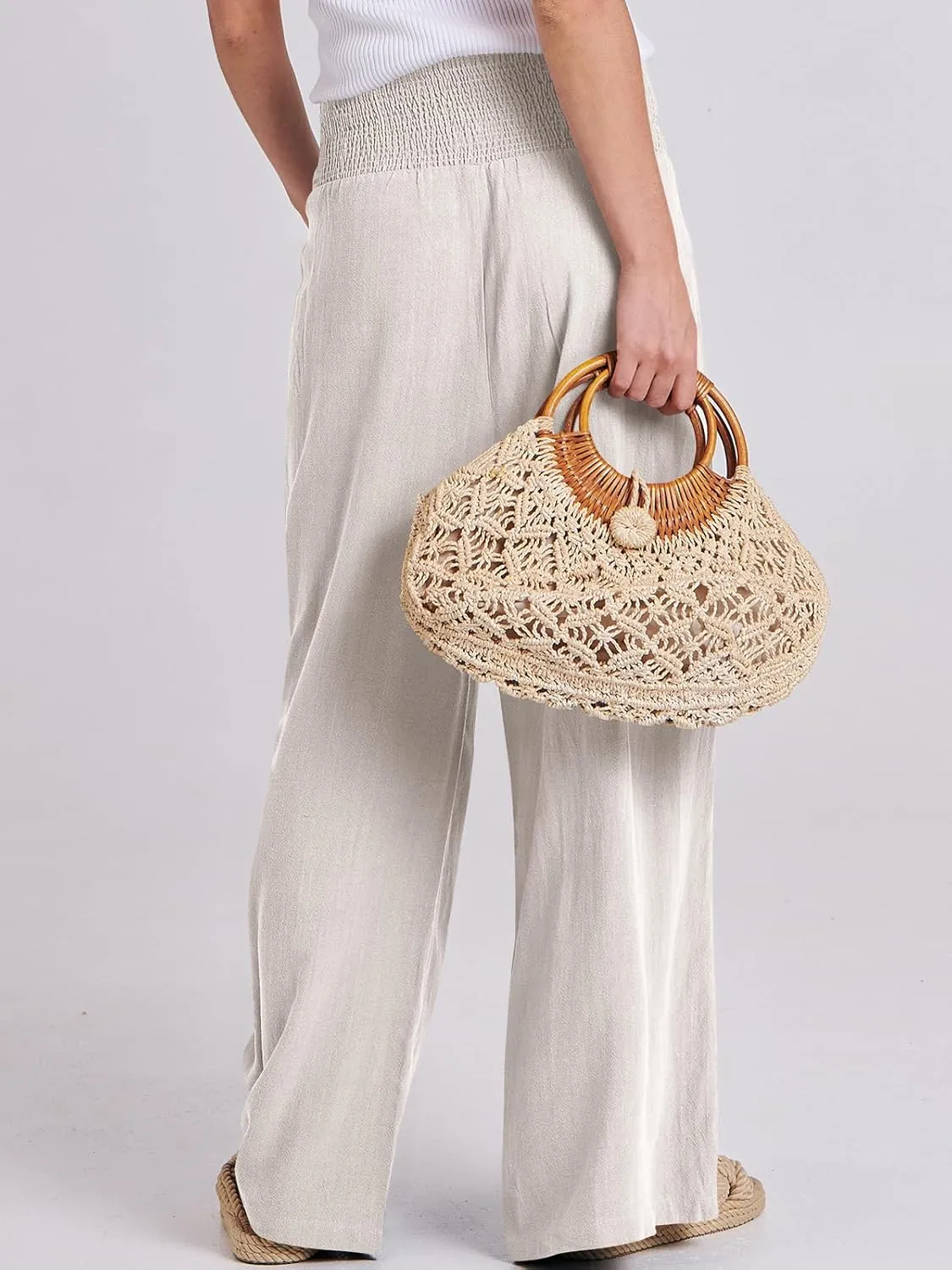 ANRABESS Women Linen Palazzo Pants Summer Boho Wide Leg High Waist Casual Lounge Pant 2025 Beach Travel Vacation Outfits