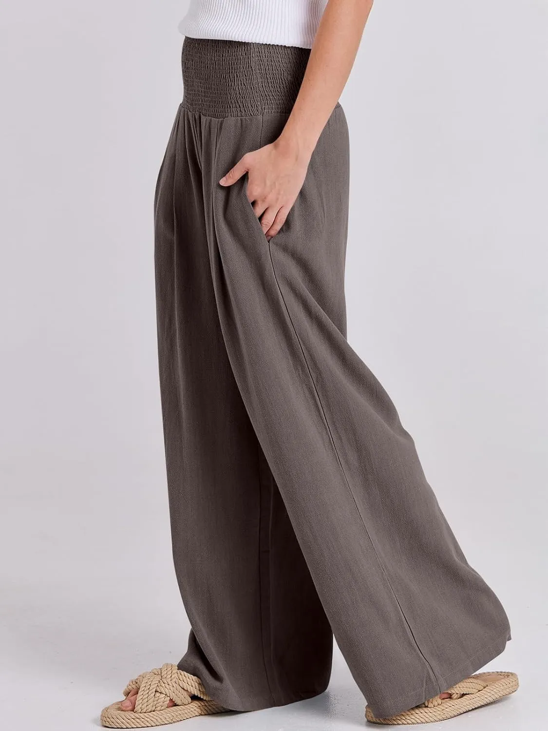 ANRABESS Women Linen Palazzo Pants Summer Boho Wide Leg High Waist Casual Lounge Pant 2025 Beach Travel Vacation Outfits