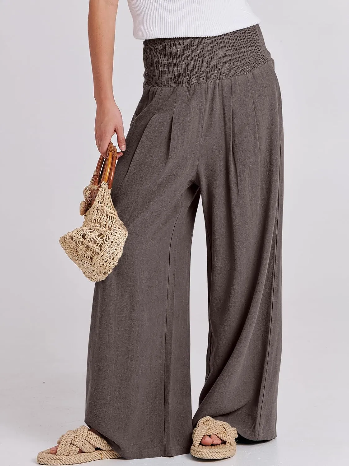 ANRABESS Women Linen Palazzo Pants Summer Boho Wide Leg High Waist Casual Lounge Pant 2025 Beach Travel Vacation Outfits