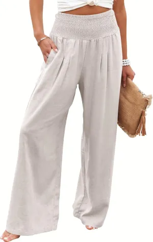 ANRABESS Women Linen Palazzo Pants Summer Boho Wide Leg High Waist Casual Lounge Pant 2025 Beach Travel Vacation Outfits