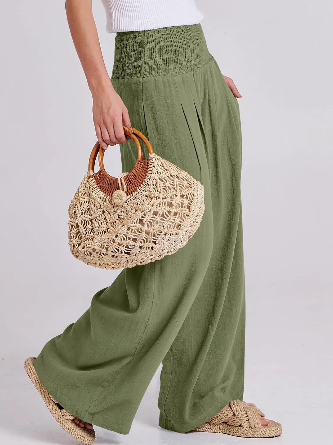 ANRABESS Women Linen Palazzo Pants Summer Boho Wide Leg High Waist Casual Lounge Pant 2025 Beach Travel Vacation Outfits