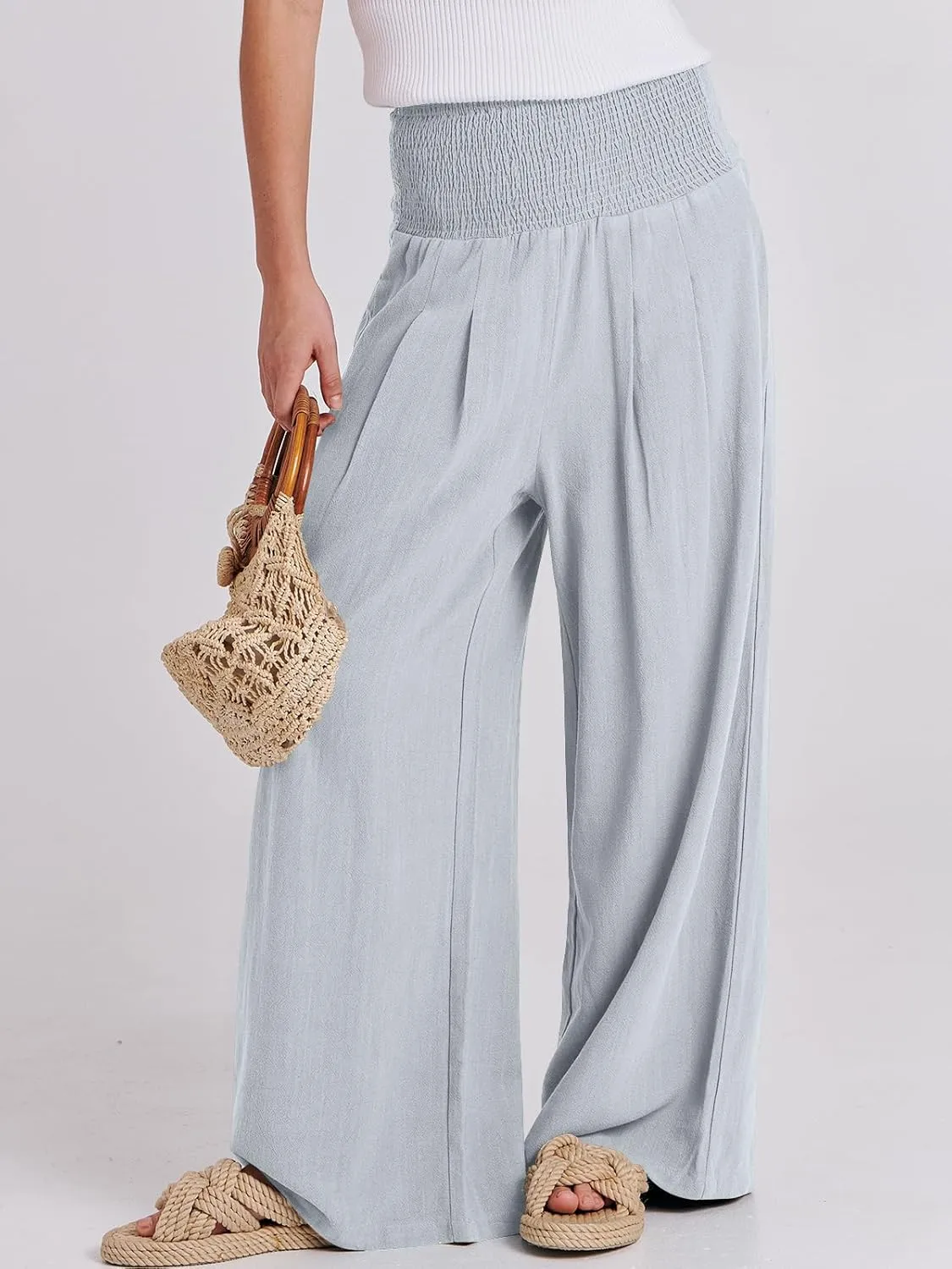 ANRABESS Women Linen Palazzo Pants Summer Boho Wide Leg High Waist Casual Lounge Pant 2025 Beach Travel Vacation Outfits