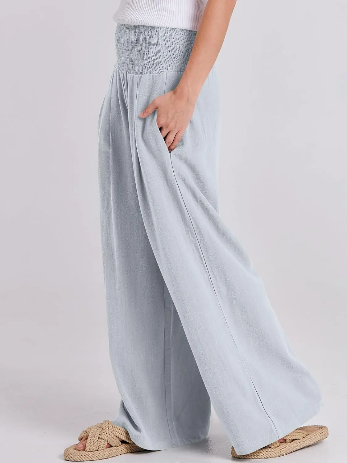 ANRABESS Women Linen Palazzo Pants Summer Boho Wide Leg High Waist Casual Lounge Pant 2025 Beach Travel Vacation Outfits