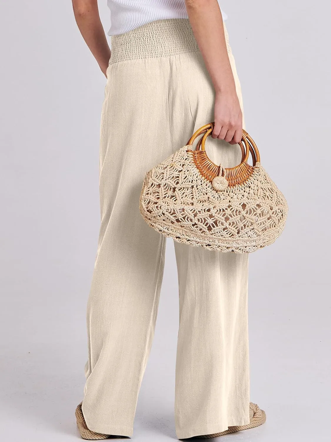 ANRABESS Women Linen Palazzo Pants Summer Boho Wide Leg High Waist Casual Lounge Pant 2025 Beach Travel Vacation Outfits