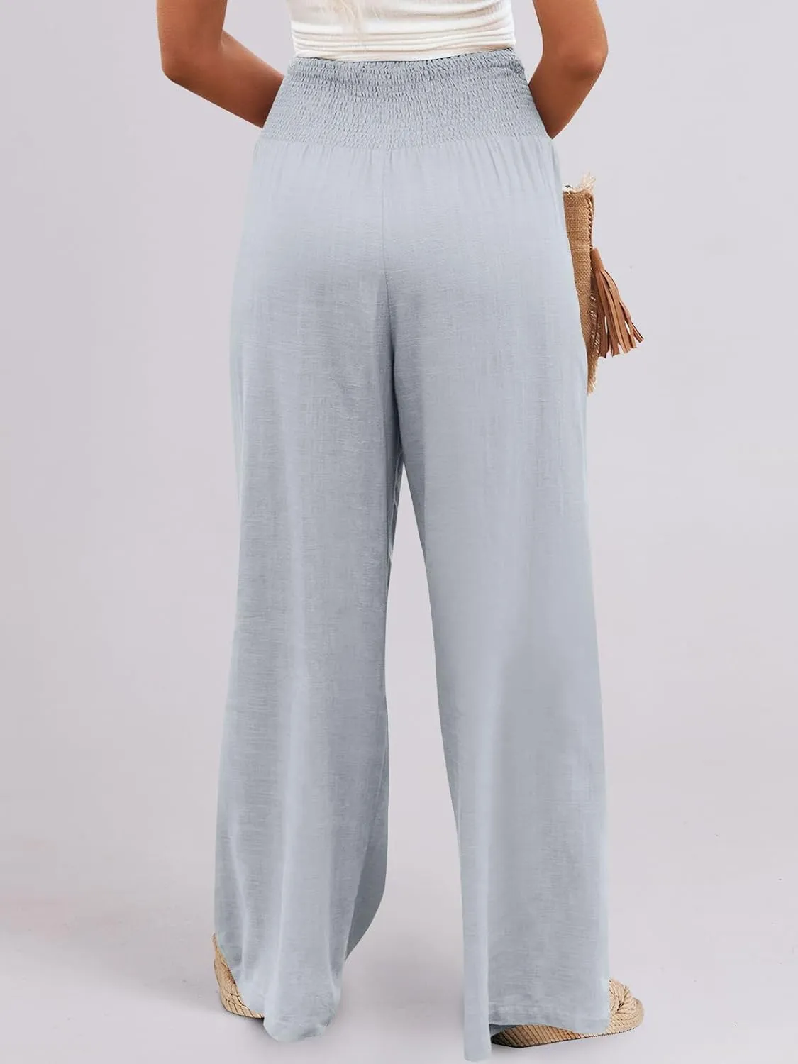 ANRABESS Women Linen Palazzo Pants Summer Boho Wide Leg High Waist Casual Lounge Pant 2025 Beach Travel Vacation Outfits