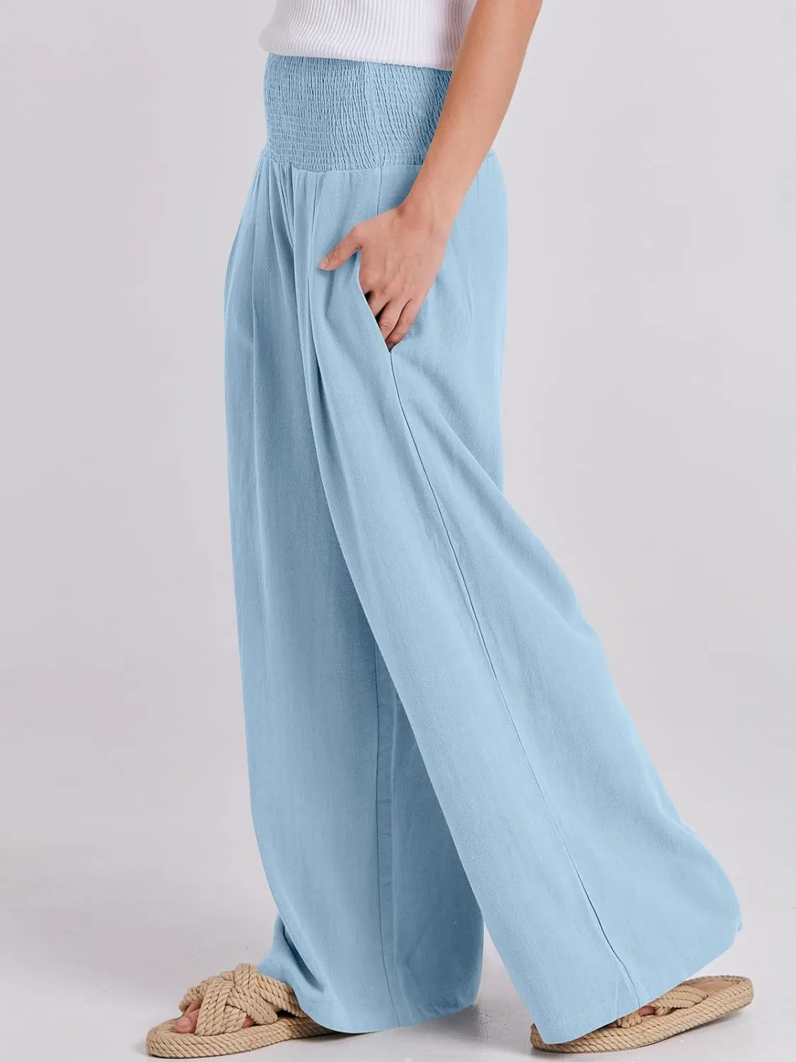ANRABESS Women Linen Palazzo Pants Summer Boho Wide Leg High Waist Casual Lounge Pant 2025 Beach Travel Vacation Outfits