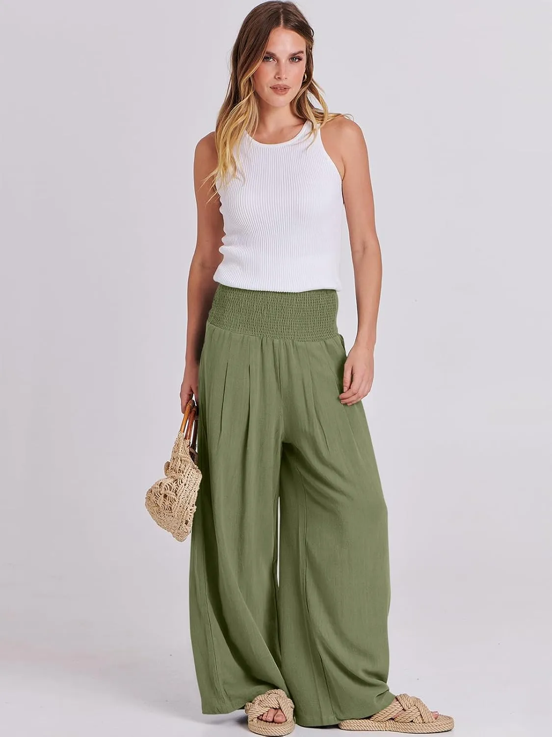 ANRABESS Women Linen Palazzo Pants Summer Boho Wide Leg High Waist Casual Lounge Pant 2025 Beach Travel Vacation Outfits