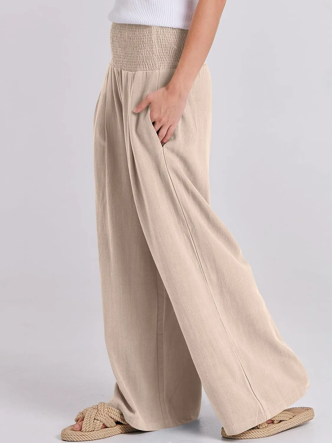 ANRABESS Women Linen Palazzo Pants Summer Boho Wide Leg High Waist Casual Lounge Pant 2025 Beach Travel Vacation Outfits
