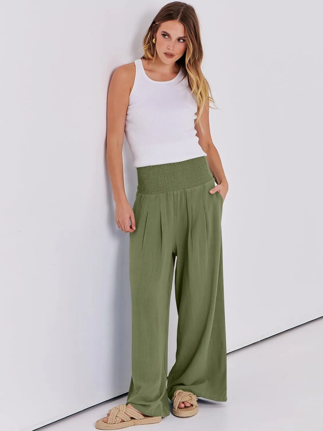 ANRABESS Women Linen Palazzo Pants Summer Boho Wide Leg High Waist Casual Lounge Pant 2025 Beach Travel Vacation Outfits