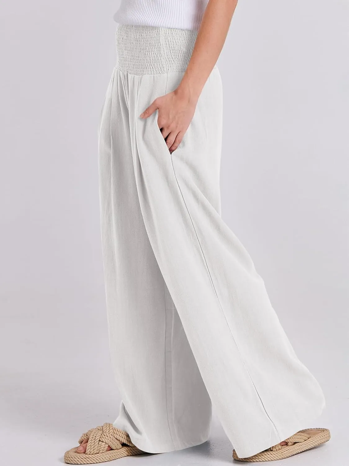 ANRABESS Women Linen Palazzo Pants Summer Boho Wide Leg High Waist Casual Lounge Pant 2025 Beach Travel Vacation Outfits
