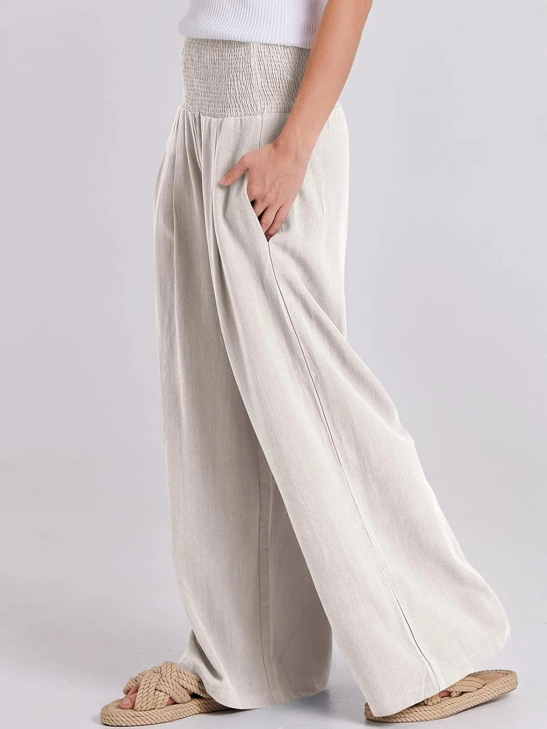 ANRABESS Women Linen Palazzo Pants Summer Boho Wide Leg High Waist Casual Lounge Pant 2025 Beach Travel Vacation Outfits