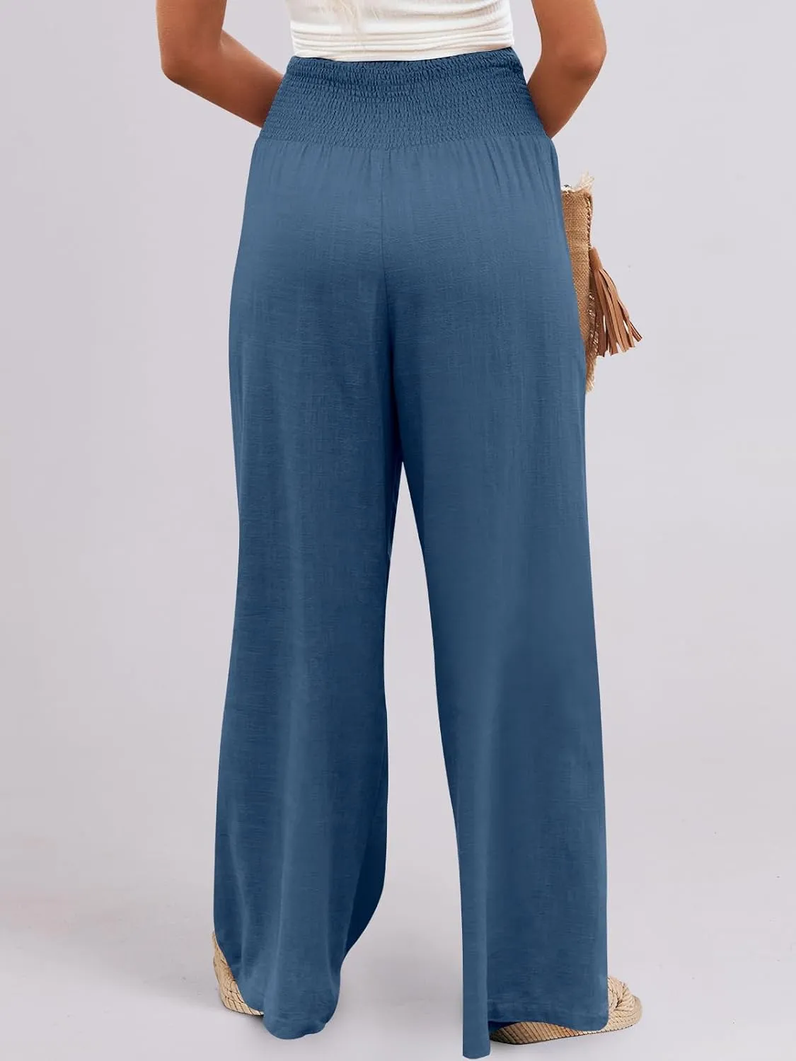 ANRABESS Women Linen Palazzo Pants Summer Boho Wide Leg High Waist Casual Lounge Pant 2025 Beach Travel Vacation Outfits