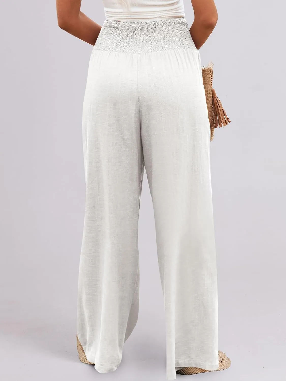 ANRABESS Women Linen Palazzo Pants Summer Boho Wide Leg High Waist Casual Lounge Pant 2025 Beach Travel Vacation Outfits
