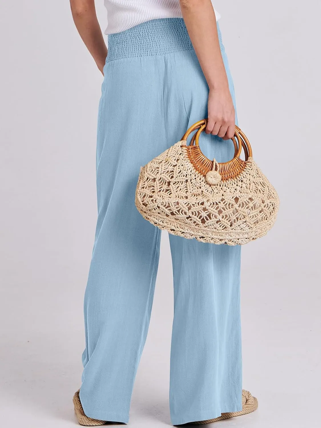 ANRABESS Women Linen Palazzo Pants Summer Boho Wide Leg High Waist Casual Lounge Pant 2025 Beach Travel Vacation Outfits