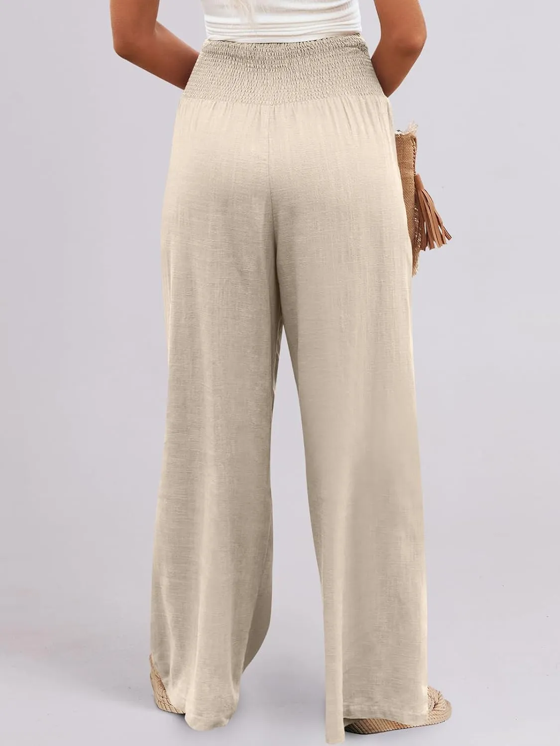 ANRABESS Women Linen Palazzo Pants Summer Boho Wide Leg High Waist Casual Lounge Pant 2025 Beach Travel Vacation Outfits