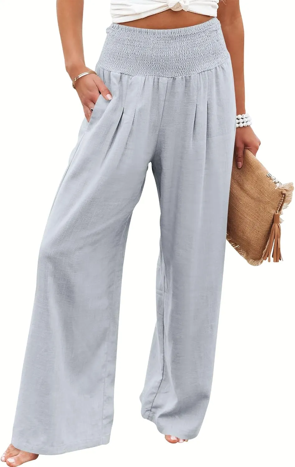 ANRABESS Women Linen Palazzo Pants Summer Boho Wide Leg High Waist Casual Lounge Pant 2025 Beach Travel Vacation Outfits