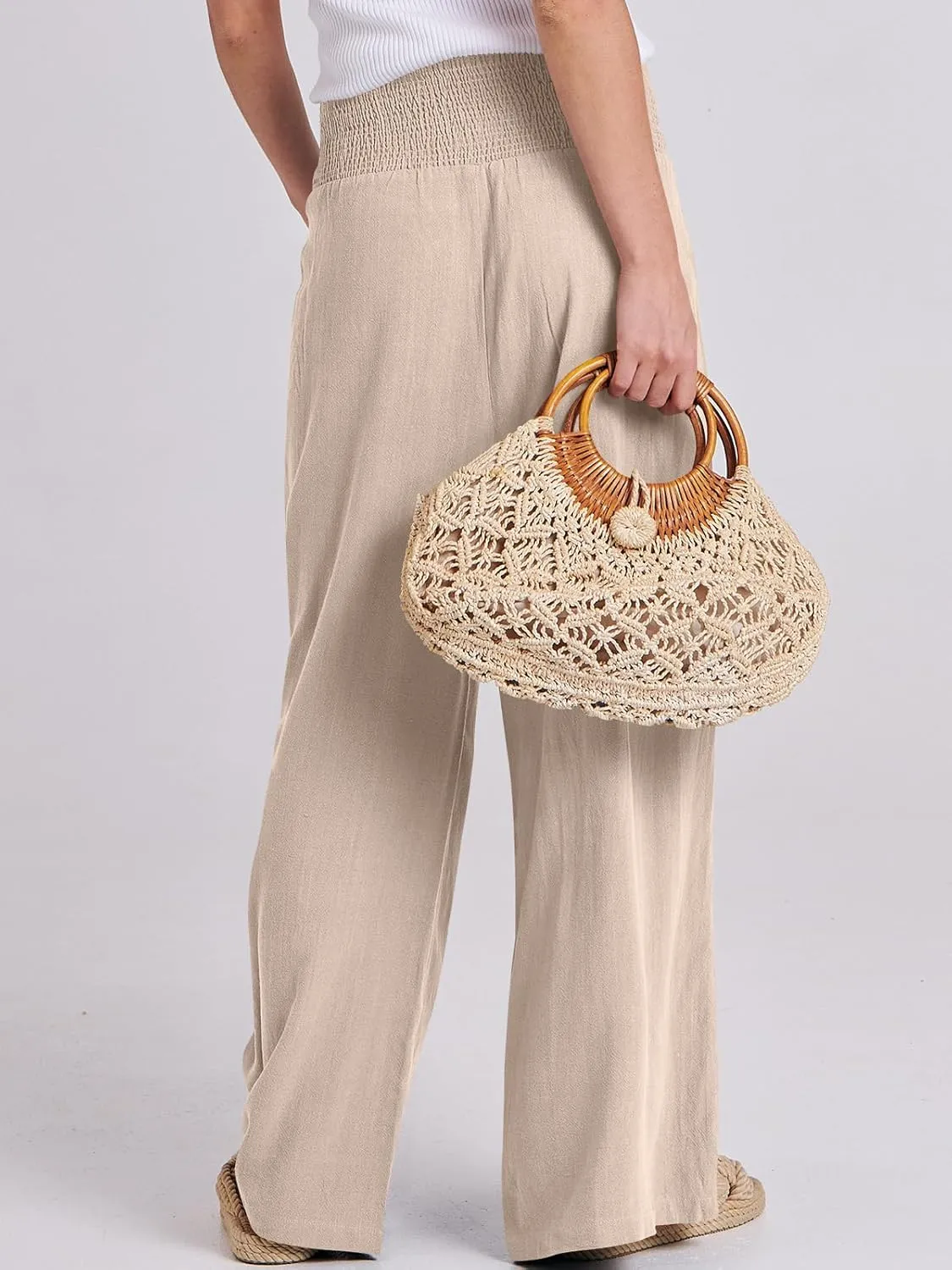 ANRABESS Women Linen Palazzo Pants Summer Boho Wide Leg High Waist Casual Lounge Pant 2025 Beach Travel Vacation Outfits