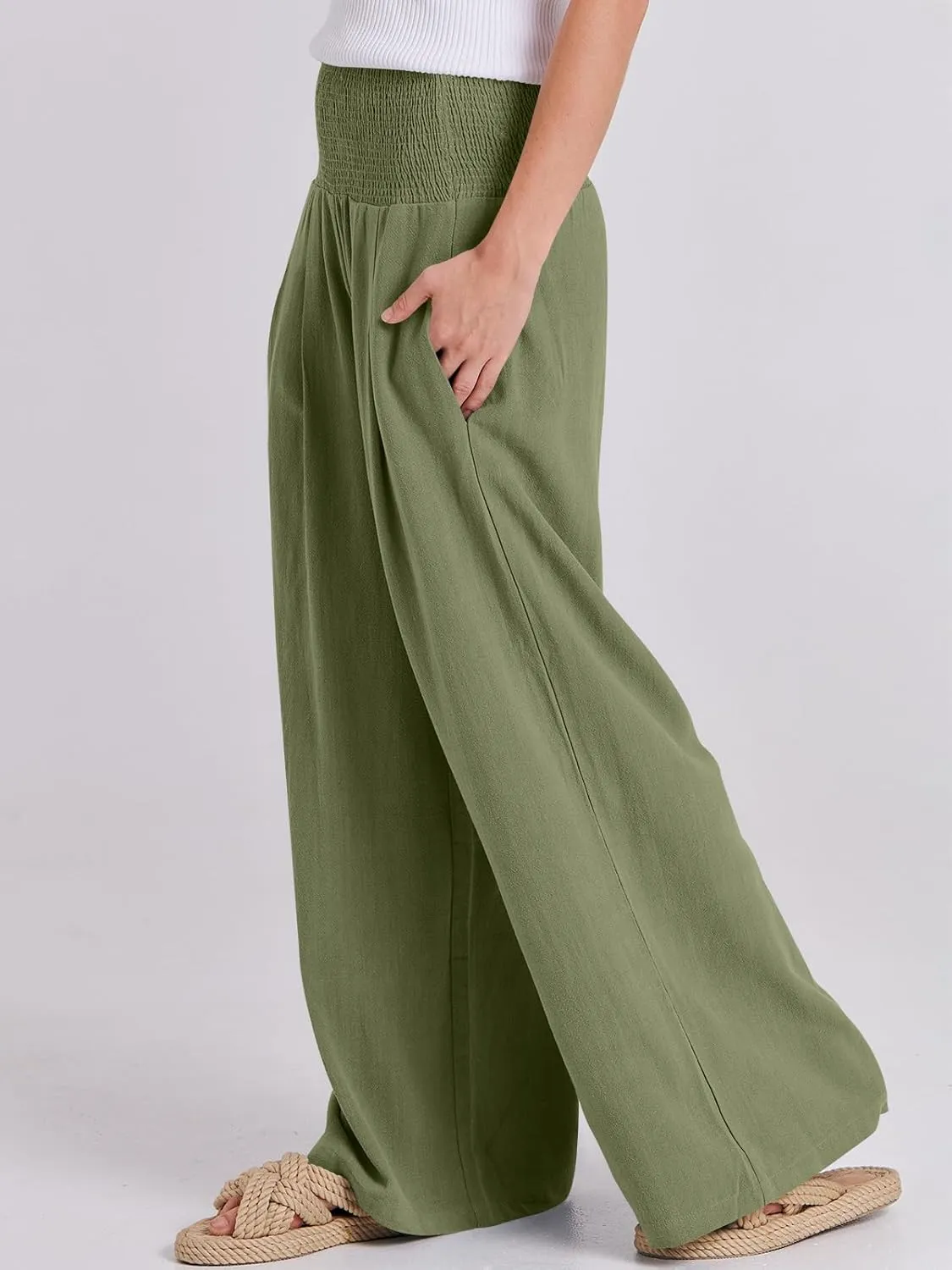 ANRABESS Women Linen Palazzo Pants Summer Boho Wide Leg High Waist Casual Lounge Pant 2025 Beach Travel Vacation Outfits